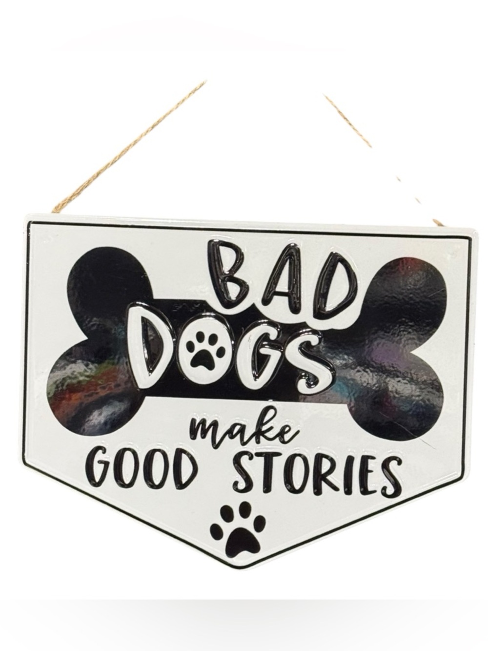 Funny Dog Bone Hanging Sign in Black and White